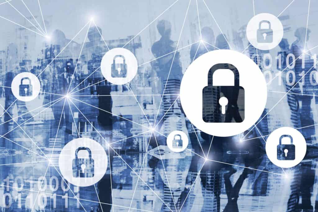 cyber security or gdpr concept cybersecurity personal information and private digital data protection online virtual locks secured internet connection